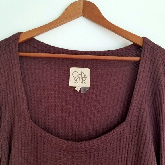 Chaser Waffle Knit Long Sleeve Thermal Top Deep Scoop Neck Size Large Merlot - Picture 7 of 13